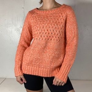 Light Orange Knit Crewneck Chunky Sweater